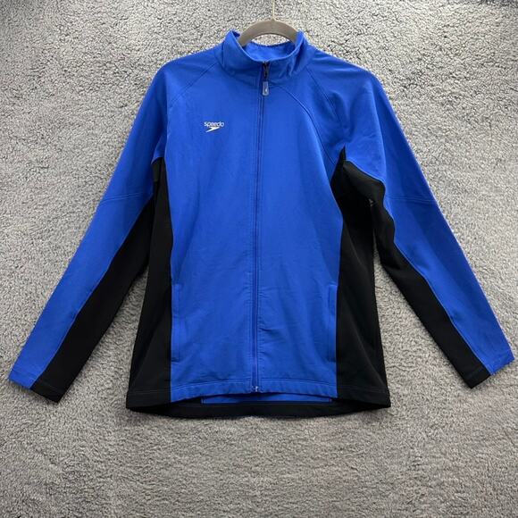 Speedo Men's Medium Long Sleeve Full Zip Team Jacket Blue‎ Black Swimmer - Picture 1 of 10
